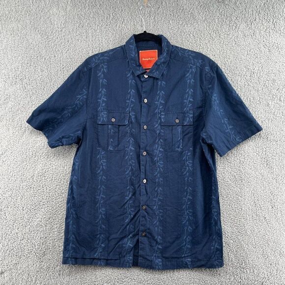 Tommy Bahama Navy Island Modern Fit Button Down Hawaiian Silk Shirt size M - Picture 1 of 14